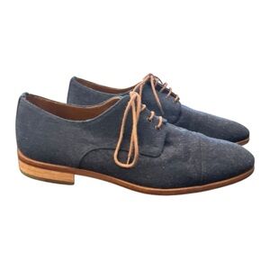 TAFT Miles Dress Shoes Denim Blue Fabric Size 7 (40) Luxury Preppy City Tie Mens